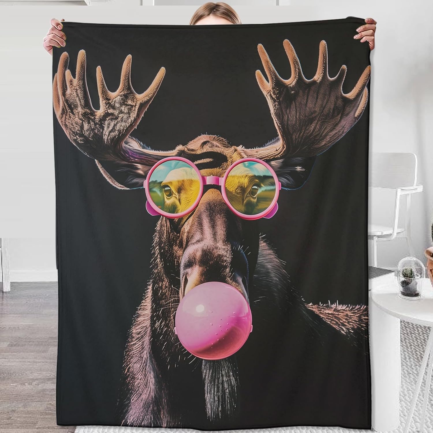 Moose Blanket for Kids Adults Women, Moose Gifts Bedding Decor Flannel Moose Cool Throw Blanket, Moose Stuff Decorations Warm Soft Blanket for Bed Sofa Office 60" x 80"