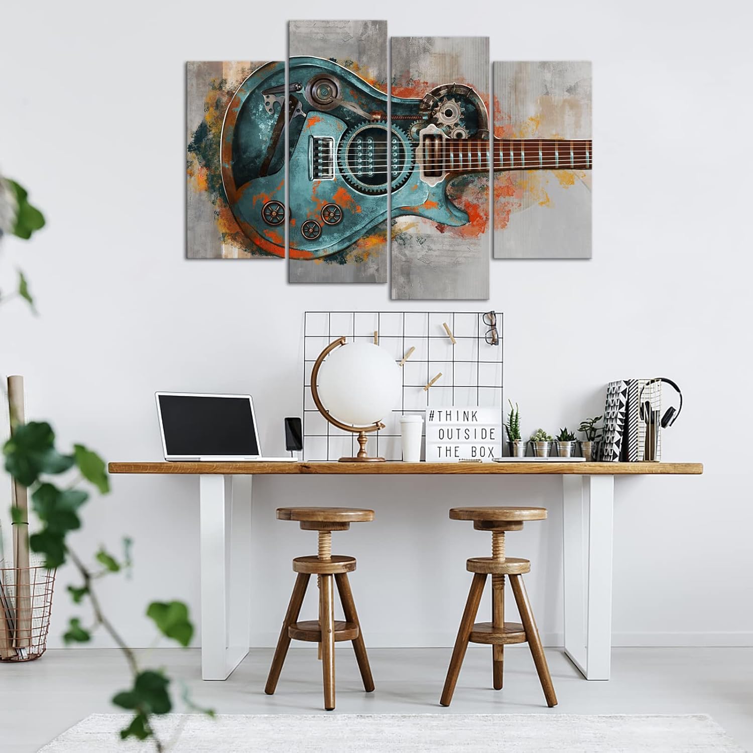 LoveHouse Guitar Wall Art Musical Instrument Painting Prints Music Stuido Wall Decor Steampunk Canvas Artwork