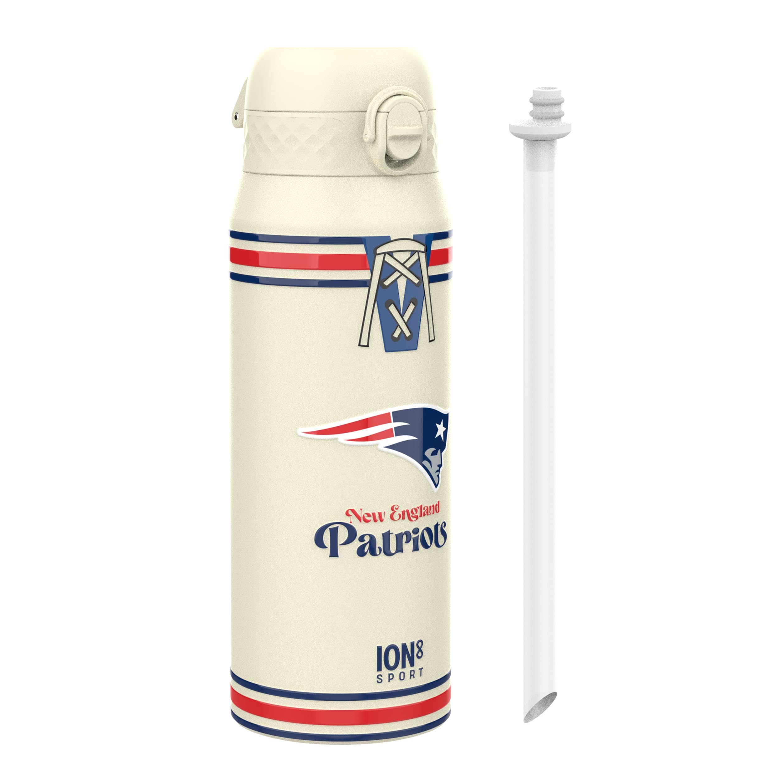 NFL New England Patriots Sports Thermal Water Bottle with Removable Straw, 750ml/24oz, Leak Proof Insulated Drinking Bottle, Easy to Open, Secure Lock, Dishwasher Safe, Flip Cover, Metal Water Bottle