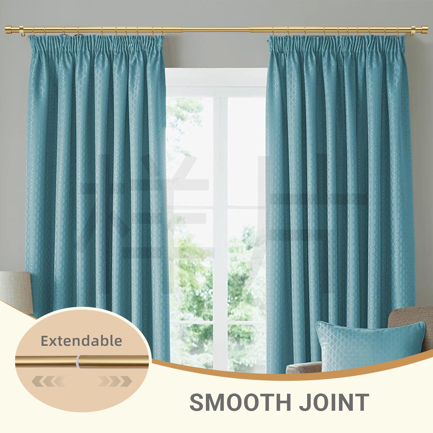 Tringle à rideaux extensible de 120 cm à 210 cm avec embouts dorés, 121,9 cm à 213,4 cm - Tringle à rideaux réglable avec tringles, embouts, supports et kits de quincaillerie