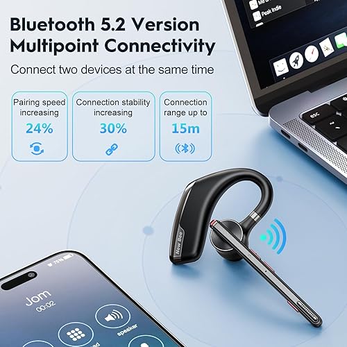 Miniatura 4 de New Bee Auriculares Bluetooth, auricular Bluetooth inalámbrico para teléfono celular con estuche de carga de 500 mAh, 80 horas de reproducción V5.2,
