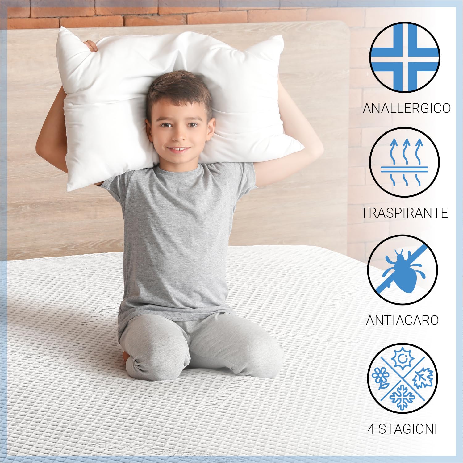 Banzaii Coprimaterasso Matrimoniale Imbottito Antistress Massaggiante,170/180 cm x 190/200 cm, Made in Italy