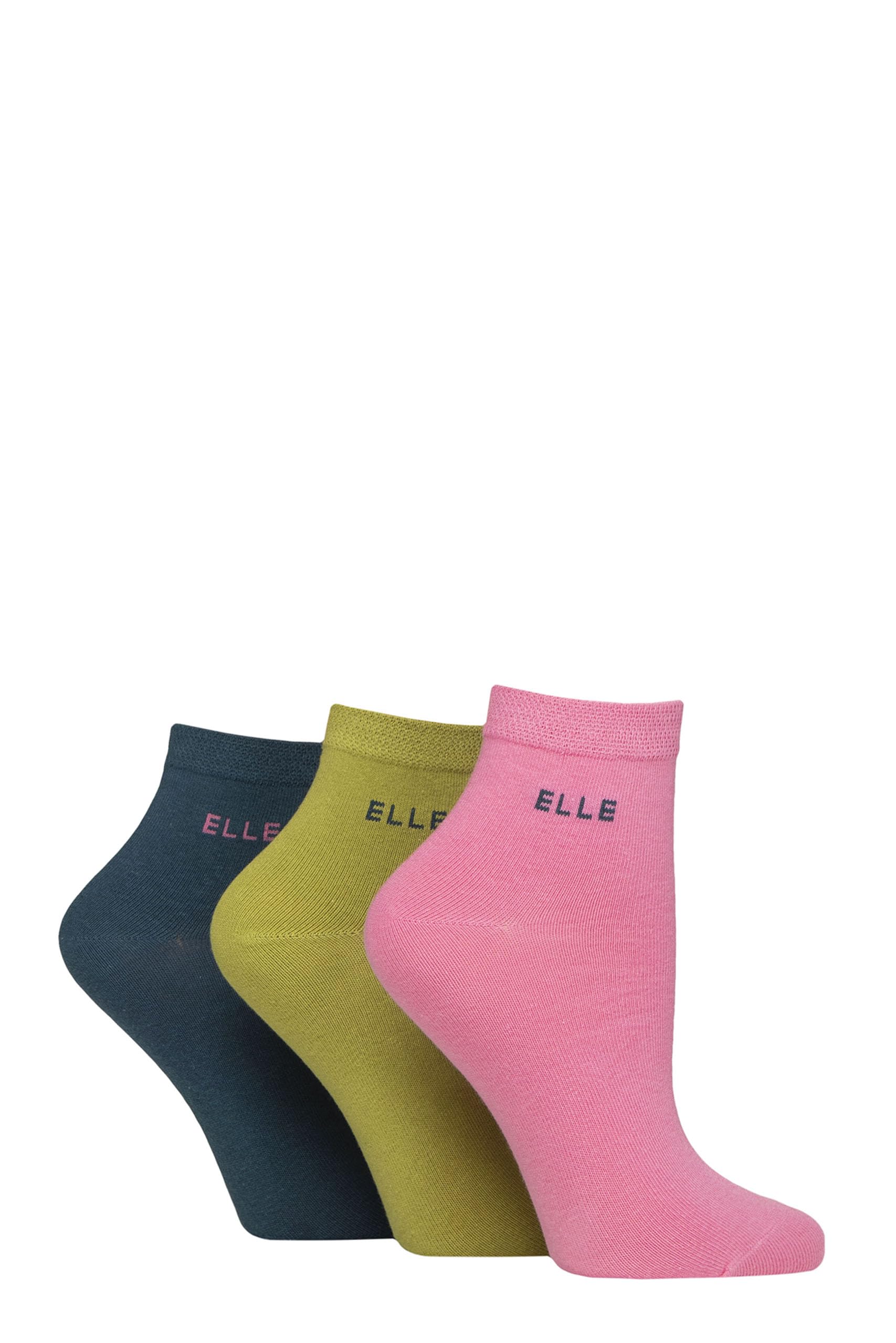 Elle Ladies Cotton Anklet Socks - Soft, Short, Plain, Striped & Patterned with Hand Linked Toes Multipack of 3 Size 4-8 (UK, Numeric, 4, 8, Regular, Regular, Coastal Joy Plain)