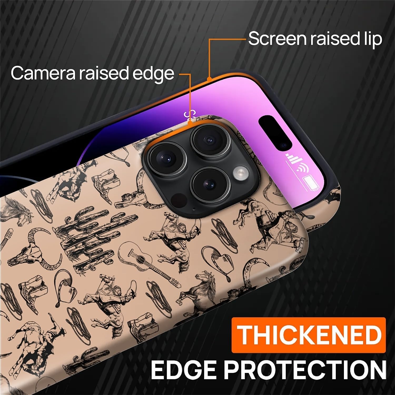 Case for iPhone 16 Pro Max,[Compatible with MagSafe]，Retro Western Cowboy Design Phone case,Hybrid Double-Layer Protection,Shockproof Fingerprint Resistant - Image 3