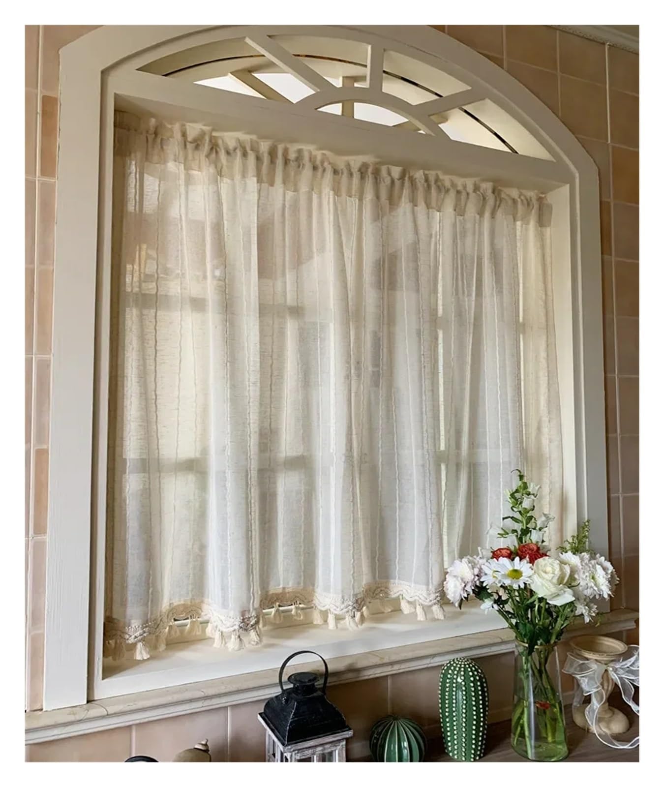 Tende a pacchetto con tende a pacchetto verticali per finestra in tulle bianco, tende velate per soggiorno, camera da letto, sala da pranzo (larghezza 150 cm x altezza 100 cm)