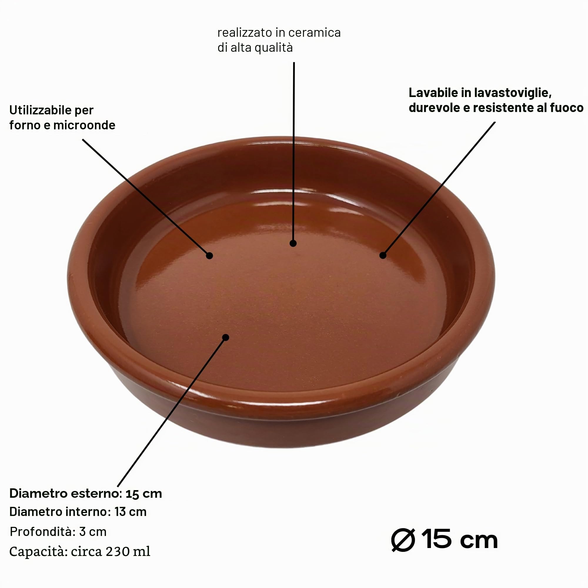 ToCi Set di 4 ciotole per tapas marrone | 230 ml ciotola Cazuela | ciotole per dessert in argilla mediterranea Ø 15 cm | argilla tradizionale spagnola