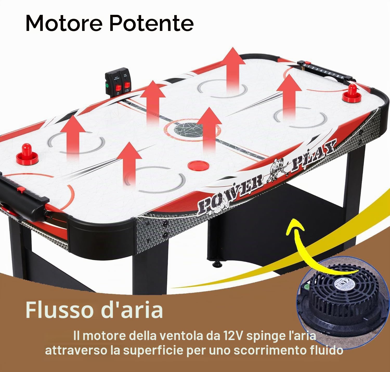 Tavolo da hockey ad aria, 4 piedi, per interni, digitale, gioco da hockey, 2 pusher per adulti