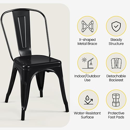 Miniatura 5 de Yaheetech Metal Dining Chairs Set of 4, Industrial Stackable Kitchen Chairs with Back for Dining Room/Restaurant/Bistro/Patio, Indoor & Outdoor Use,