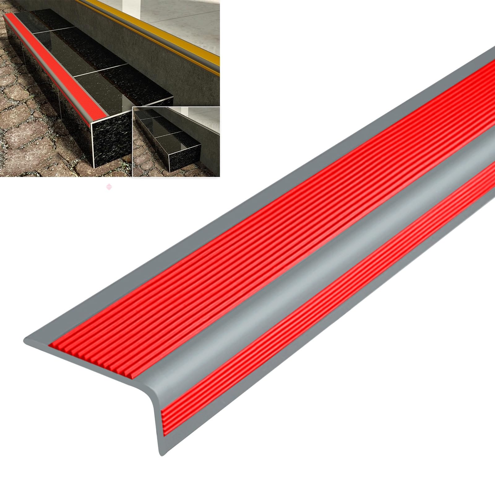 Borde De Escalera De Goma De PVC, Tira De Vinilo Autoadhesiva Antideslizante Para Escalera, Tira De Vinilo Autoadhesiva Para Bordes De Escalera De 2 M, Para Peldaños De Interior Y Exterior(Grayish red