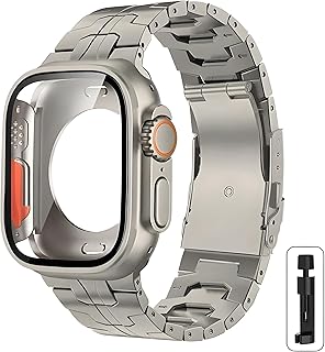 سوار من الفولاذ مقاوم للصدأ مع هيكل تحويل فائق متوافق مع ساعة آبل سلسلة 7/8/9 مقاس 42/44/45