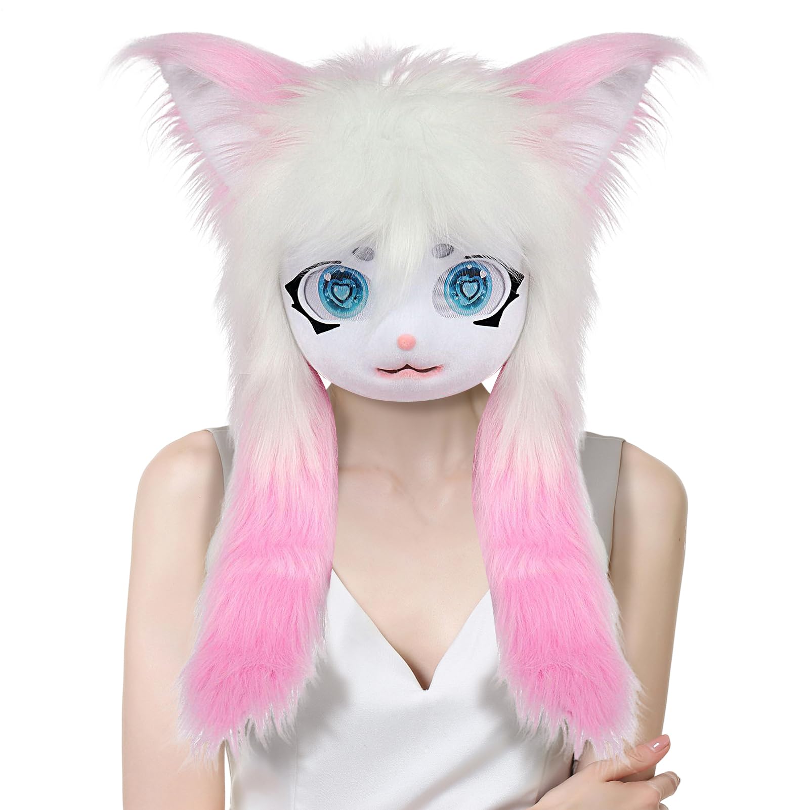 Cabezas peludas de cosplay – Máscara de cabeza completa de gato de 60 x 40 cm, disfraz de pelo largo de felpa, traje de animales de ojos grandes, fiesta de Halloween, teatro, cosplay, espectáculos de
