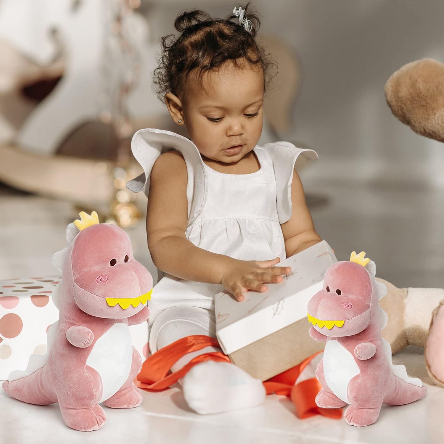 Big Dinosaur Plush Toy,15.7" Dino Stuffed Animal Stuffed Dinosaurs Cute Dino Plush Dino Stuffed Animals Soft Dinosaur Plushie for Boys Girls Kids Baby Pink - Image 3