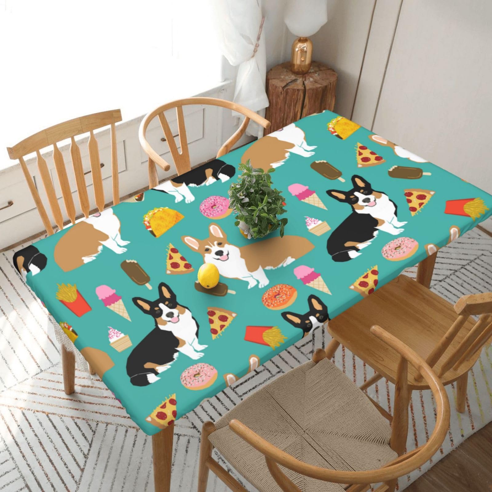 BNVSADC Cute Corgi Printed 5FT Tablecloth Polyester Kitchen Water Resistant Table Cloth Dining Table Decoration Table Covers, 152x76 CM