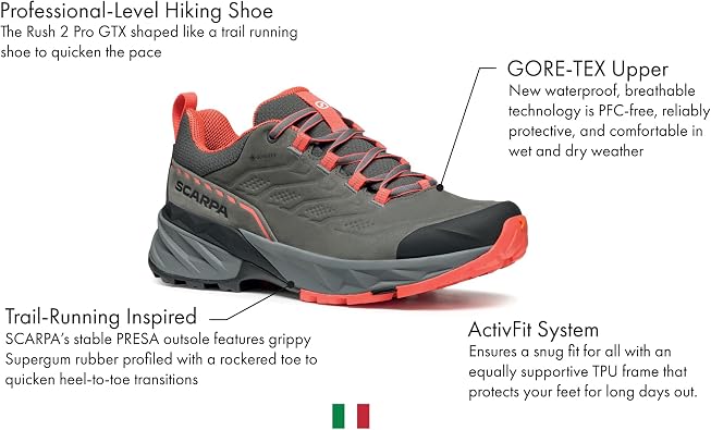 SCARPA Women's Rush 2 Pro GTX Hiking Shoes | Waterproof, Gore-Tex, For Hiking & Trail Running
