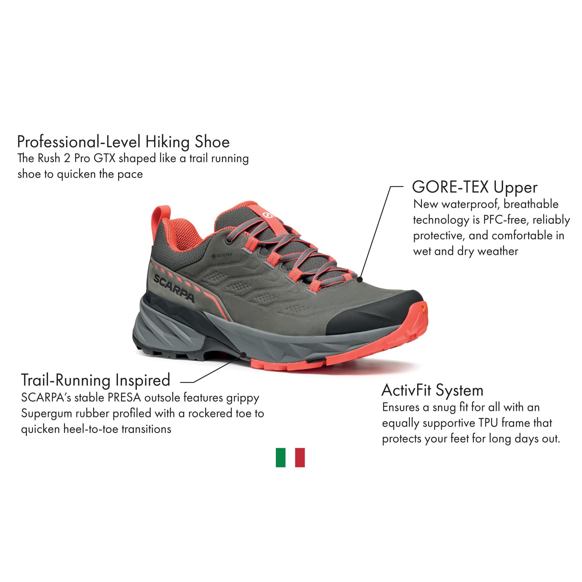 SCARPA Rush 2 Pro GTX - Zapatos de senderismo impermeables Gore-Tex para mujer