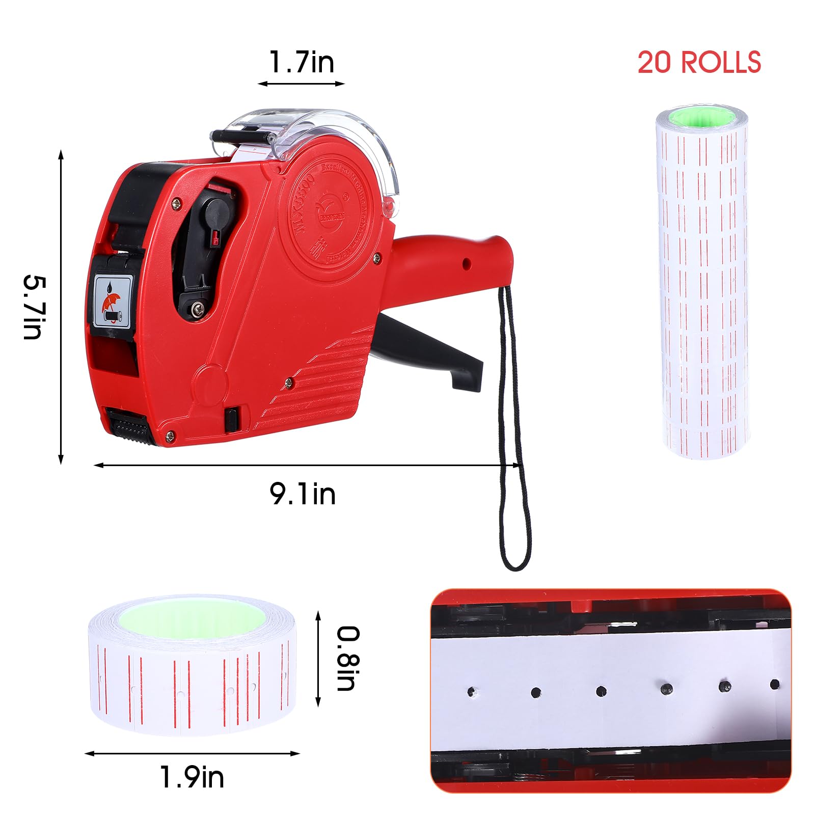 Lot de 2 pistolets à prix – Pistolet à étiquettes de prix à 8 chiffres avec 8 000 étiquettes et 4 rouleaux encreurs – Kit d'étiquettes de prix rouges pour détaillants, supermarchés