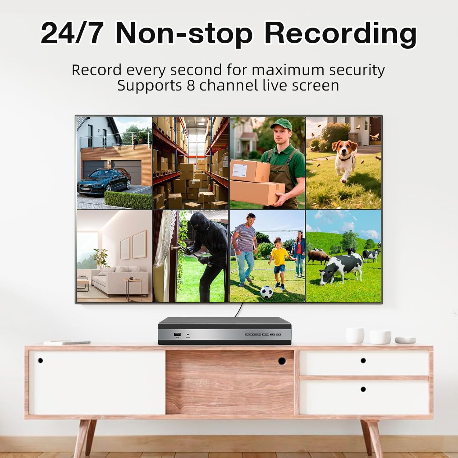 8 Channel DVR Digital Video Recorder, Wired DVR for Security Camera, 8CH Hybrid 6-in-1 Digital Video Recorder Compatible with 5MP AHD/TVI/CVI/CVBS/IP/XVI Camera, 2TB Hard Drive Included