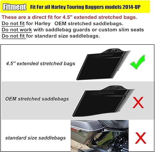 Miniatura 9 de SHMT - Cubiertas laterales extendidas, color negro brillante, paneles laterales estirados para Harley Touring Street Glide Road Glide Electra Glide
