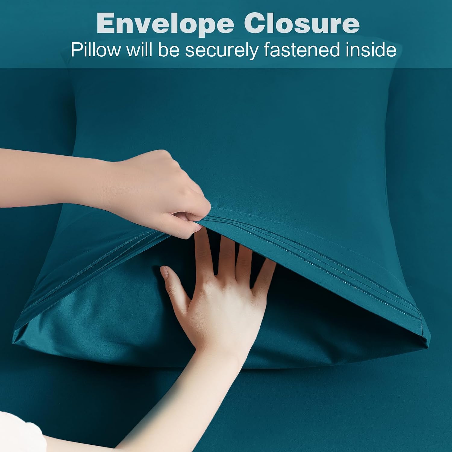 Horbaunal 2 Pack Microfiber Pillowcases Standard Size Teal Bed Pillow Cases with Envelope Closure, 1800 Thread Count Soft & Shrinkage Resistant Pillow Covers, 20 x 26 Inches
