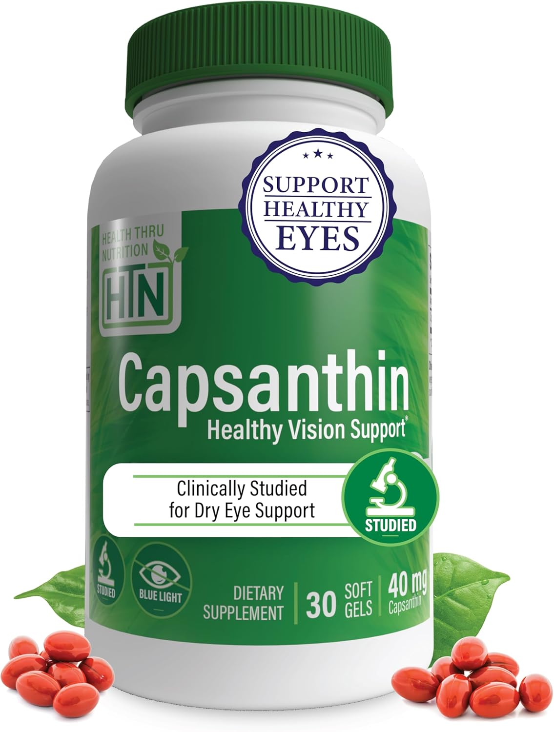 Health Thru Nutrition Capsanthin 40mg - Ultimate Dry Eye Relief | Healthy Vision Support & Blue Light Protection as CapsiClear | Clinically Studied Carotenoid Eye Supplement | Non-GMO | Pack of 30