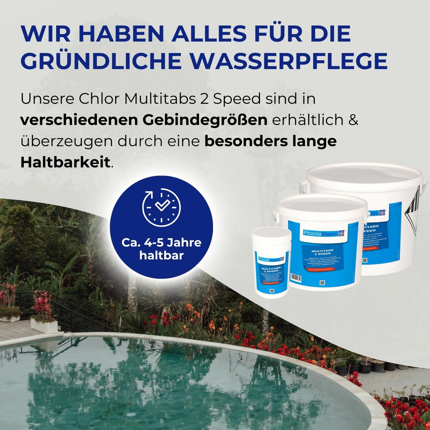 PoolsBest 1,2kg Chlor Multitabs 2 Speed 7 in 1 I 300g Chlortabletten für Pool mit 2-Phasen Desinfektion I Chlortabs schnelllöslich & langsamlöslich I Pooltabs zur Dauerdesinfektion & Stoßchlorung