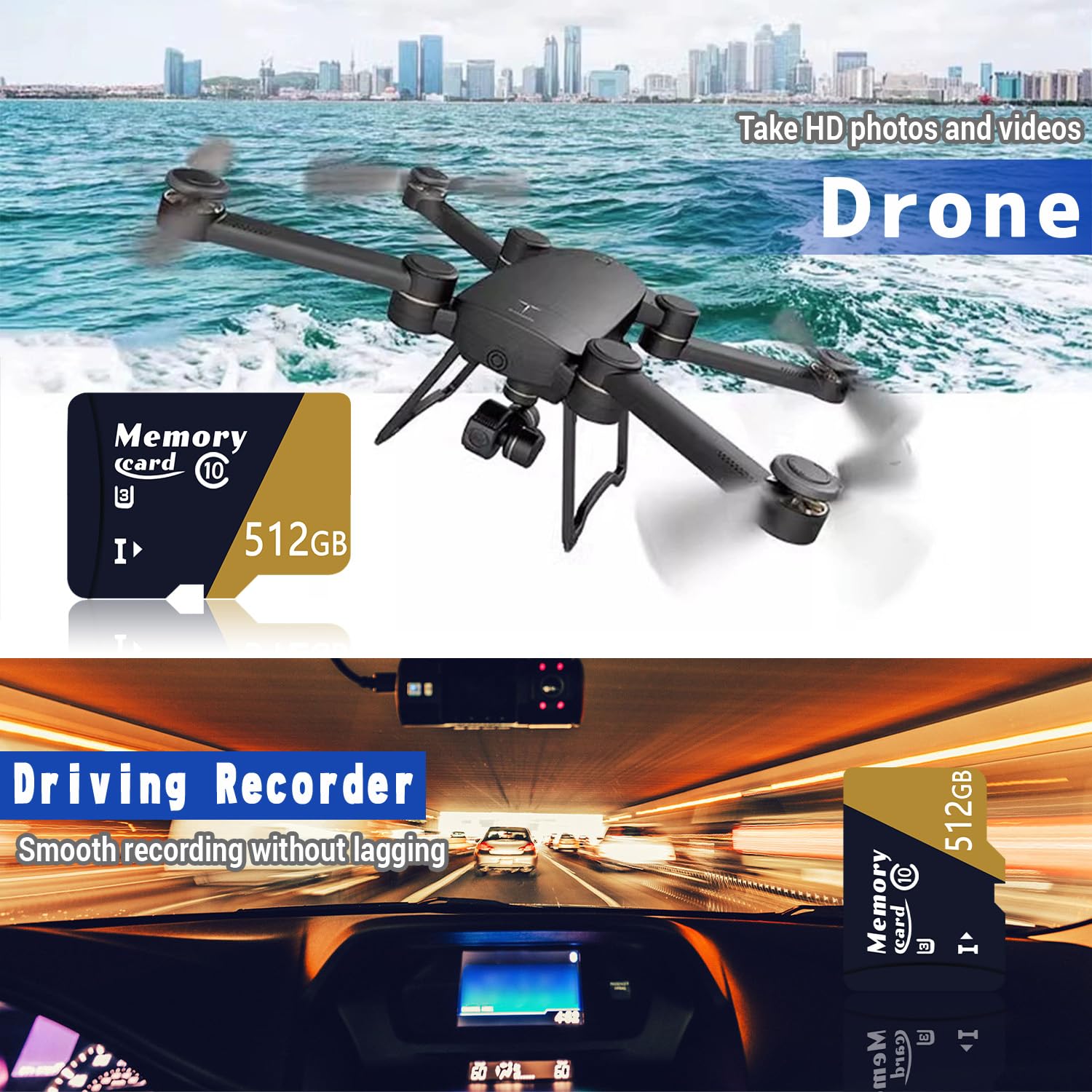 Lxuemlu Carte mémoire TF Haute Vitesse 512GO (Classe V30), UHS-I, Class 10, U3 TF Card + Adaptateur, Vitesse de Lecture jusqu'à 100 Mo/s conçue pour Les Smartphones et tablettes - ZG512GO