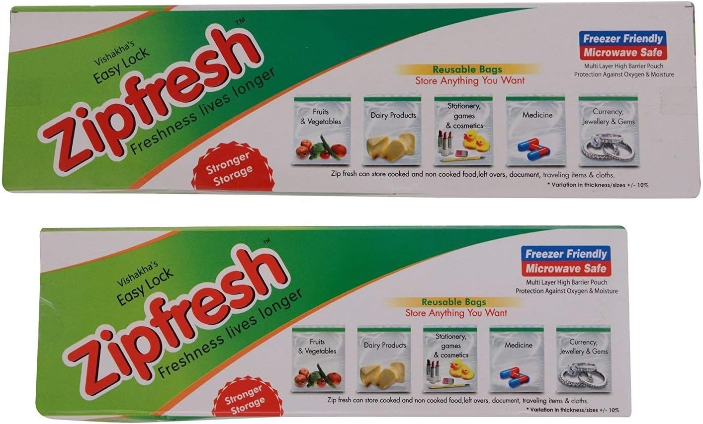 - Zipfresh Reusable Storage Bags with Easy Lock Zip | Multi-Purpose Zipper Bag | Freezer & Microwave Safe | Pouches for Fruits Vegetables & Travel Use -1Kg + 1.5Kg to 2Kg - Each of 10Pcs
