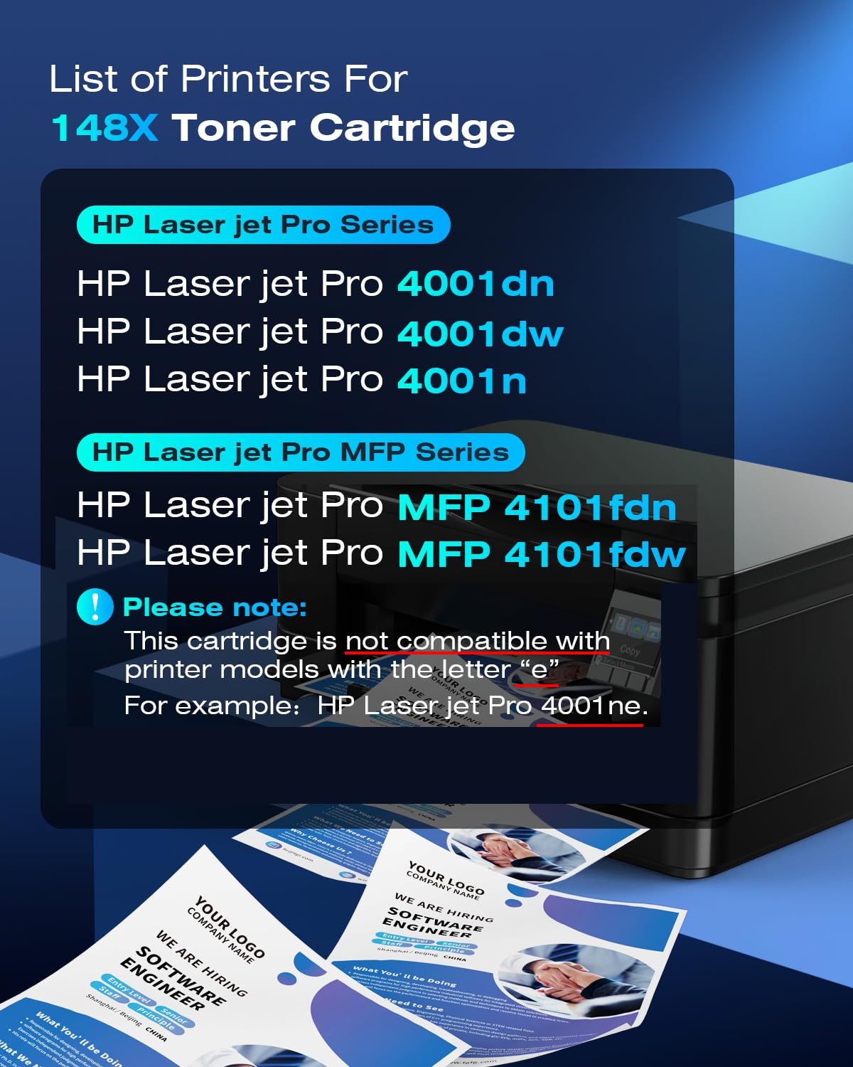 148X Cartouche de toner de rechange pour imprimante 148A W1480A W1480X compatible avec imprimante MFP 4101fdw 4101fdn 4001dw 4001dn 4001n Noir avec puce
