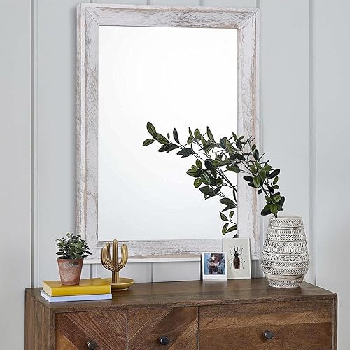 Vista 109 de AAZZKANG Espejos para pared, espejo colgante con marco de madera rústica, 20 x 16 pulgadas, decorativo para casa de campo, dormitorio, baño, sala