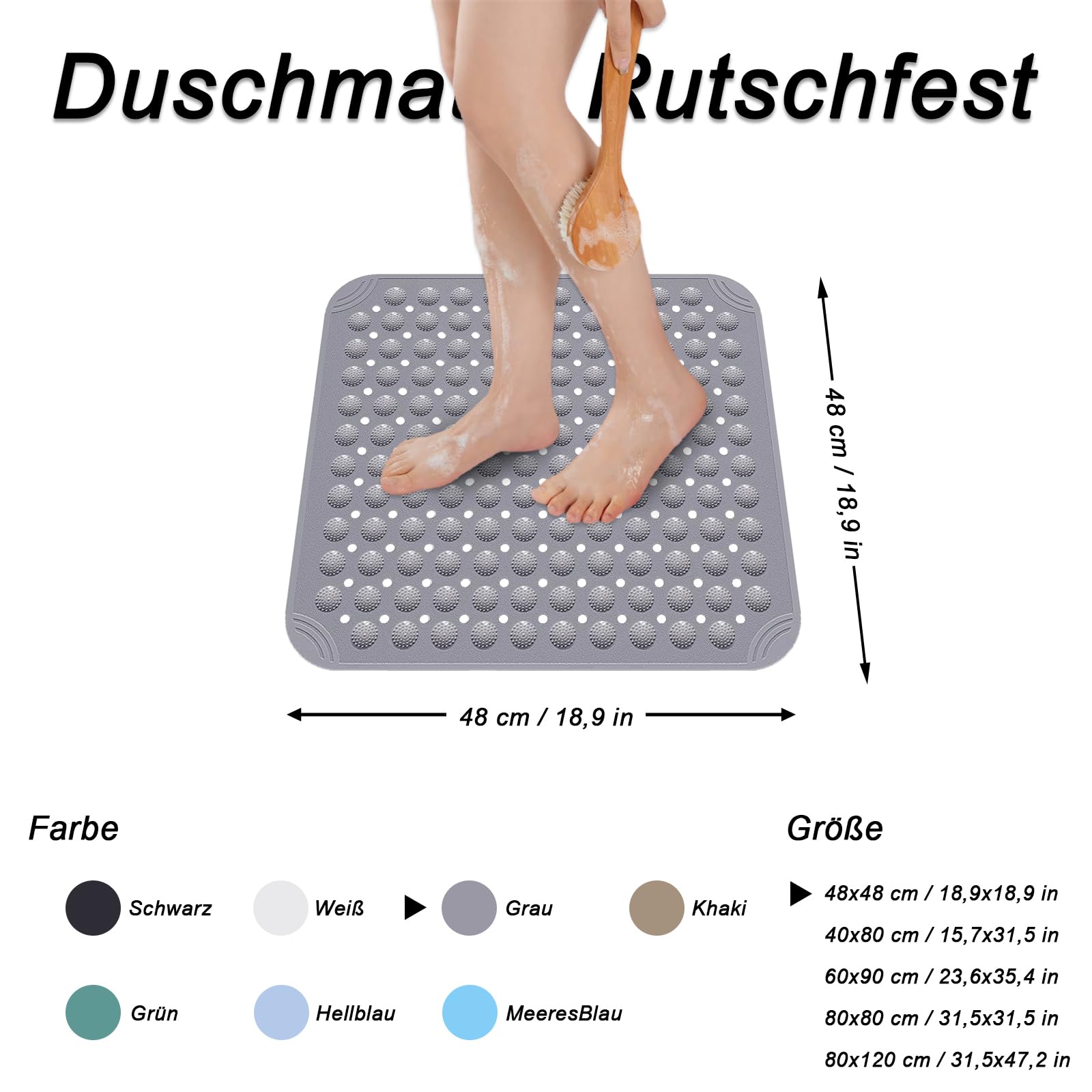 Tapis De Douche Antidérapant 48x48 Cm Avec Ventouses - Jaune Clair, Lavable En Machine - 9