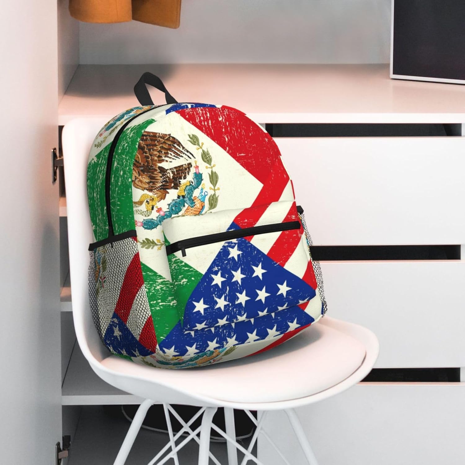 Mexican American Flag Backpack Large Sports Bag, Best for Basketball, Soccer, Volleyball, Swim, Gym, Travel