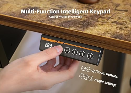 Miniatura 5 de YDN Escritorio de pie, escritorio de computadora de altura ajustable con bandeja para teclado, escritorio ergonómico marrón rústico de 48 pulgadas