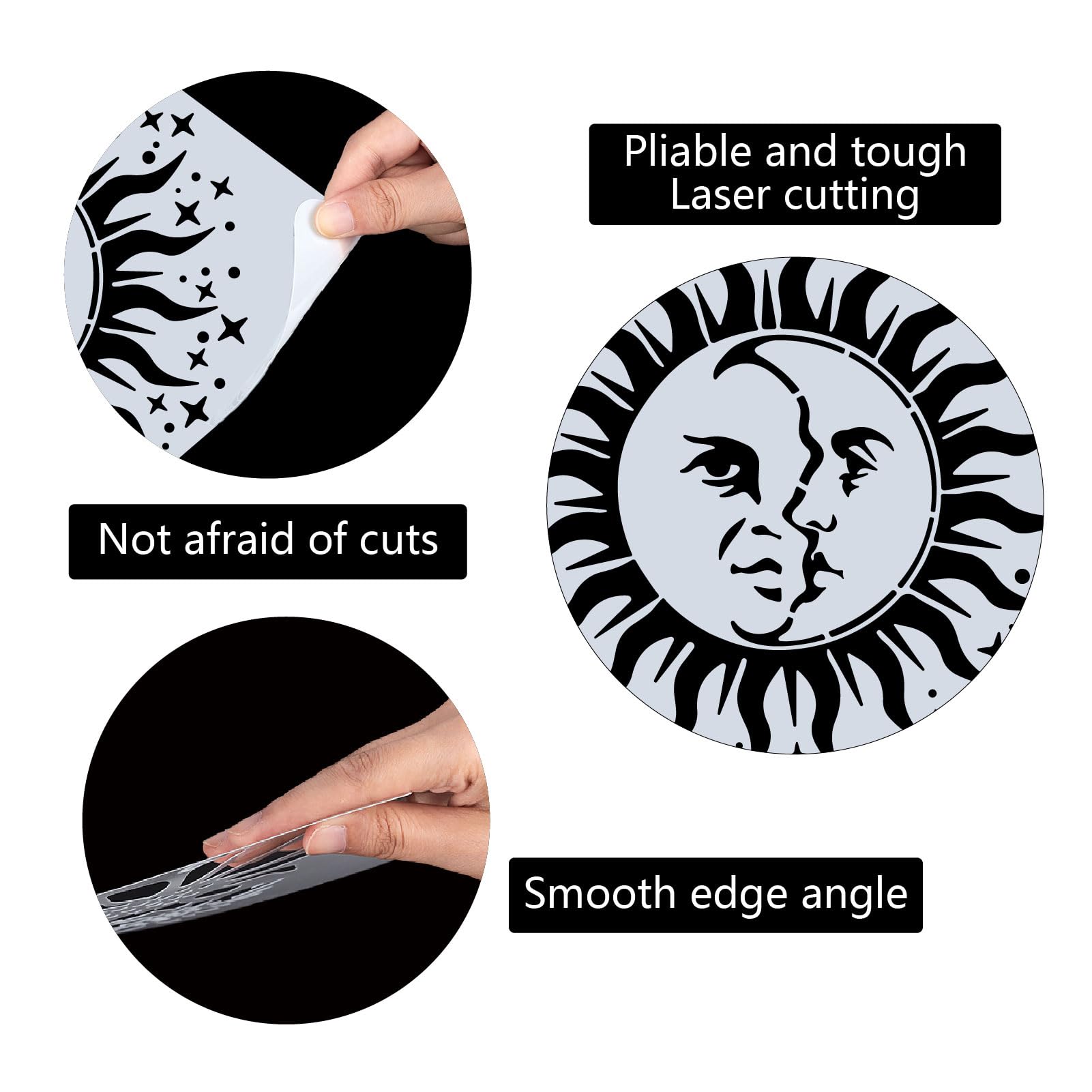 GORGECRAFT 30cm Large Sun Stencil Decoration Reusable Moon Star Painting Templates Flowers Hollow Out Plastic Decoration Templates for Drawing Craft Wood Wall Furniture Canvas - Image 3