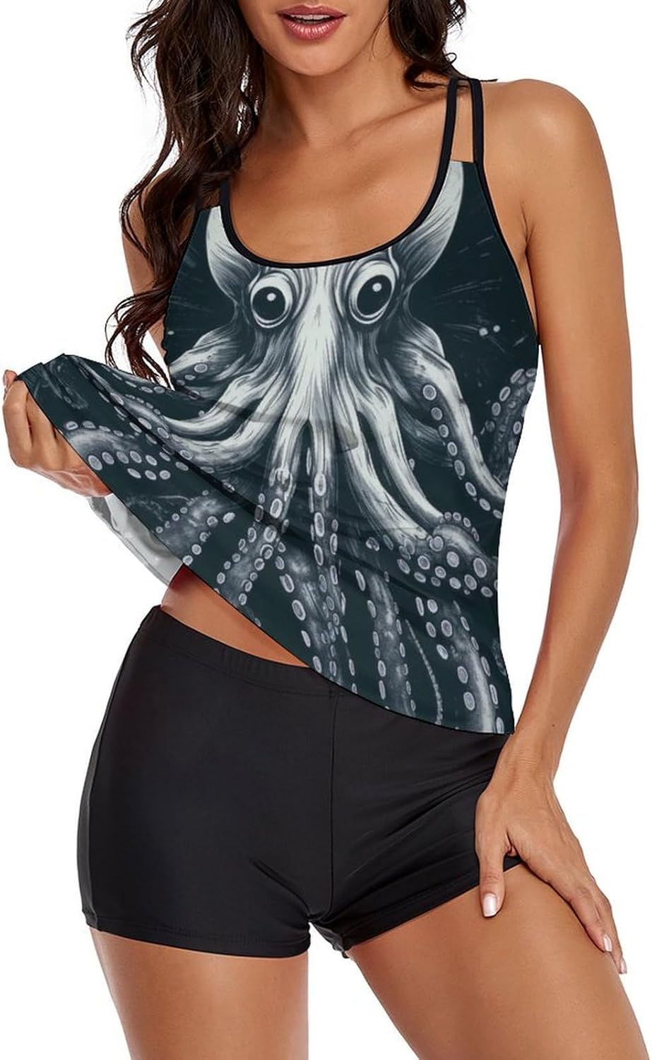 Women's Adjustable Strap Tankini Set, 2 Piece Tummy Control Swimsuit with Tank Top and Shorts