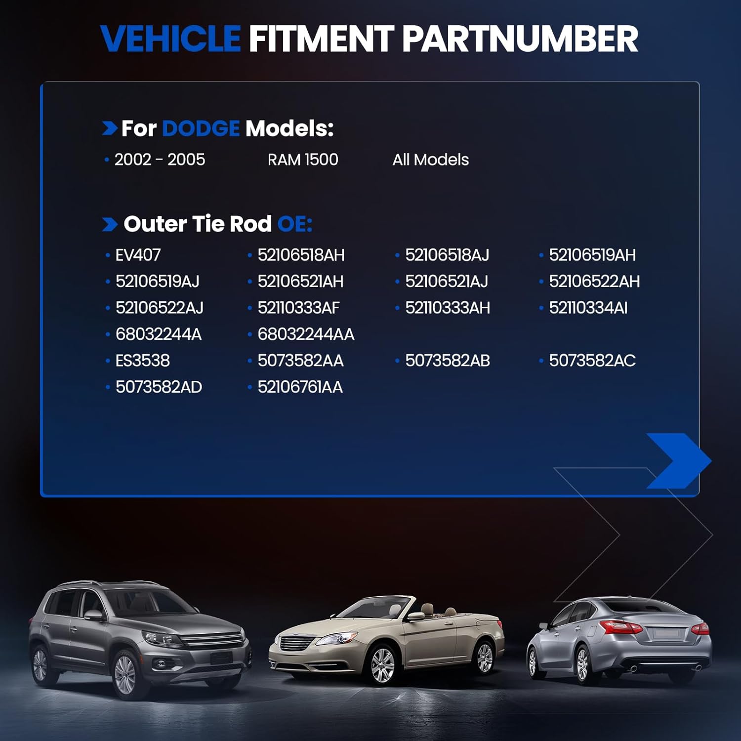 6-PC Tie Rod Ends Kits Compatible with Dodge Ram1500 2002-2005,2xInner tie rod EV407,2xOuter tie rod ES3538,2xdust cover