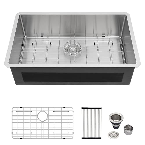 Logmey 32 Inch Undermount Kitchen Sink Handmade Brushed Basin