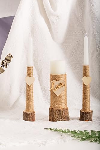 Miniatura 7 de Unity Candles - Juego de velas para ceremonia de boda, velas de boda con soporte de madera, decoraciones rústicas de boda para ceremonia en el