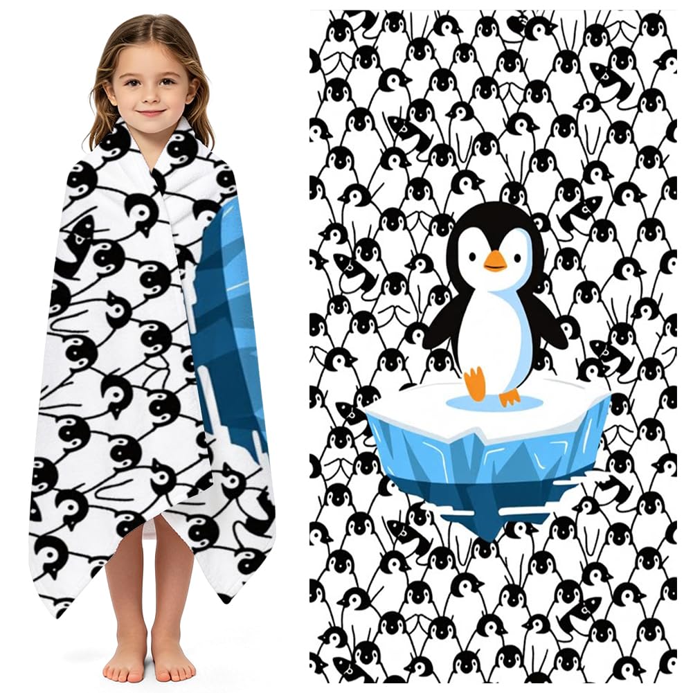 VorPrillynt Penguin Towel Beach Swimming Towels Children's Bath Towel Microfibre Towels Lightweight Compact and Quick Drying Travel Summer Wash Cloth for Camping Bath Sports