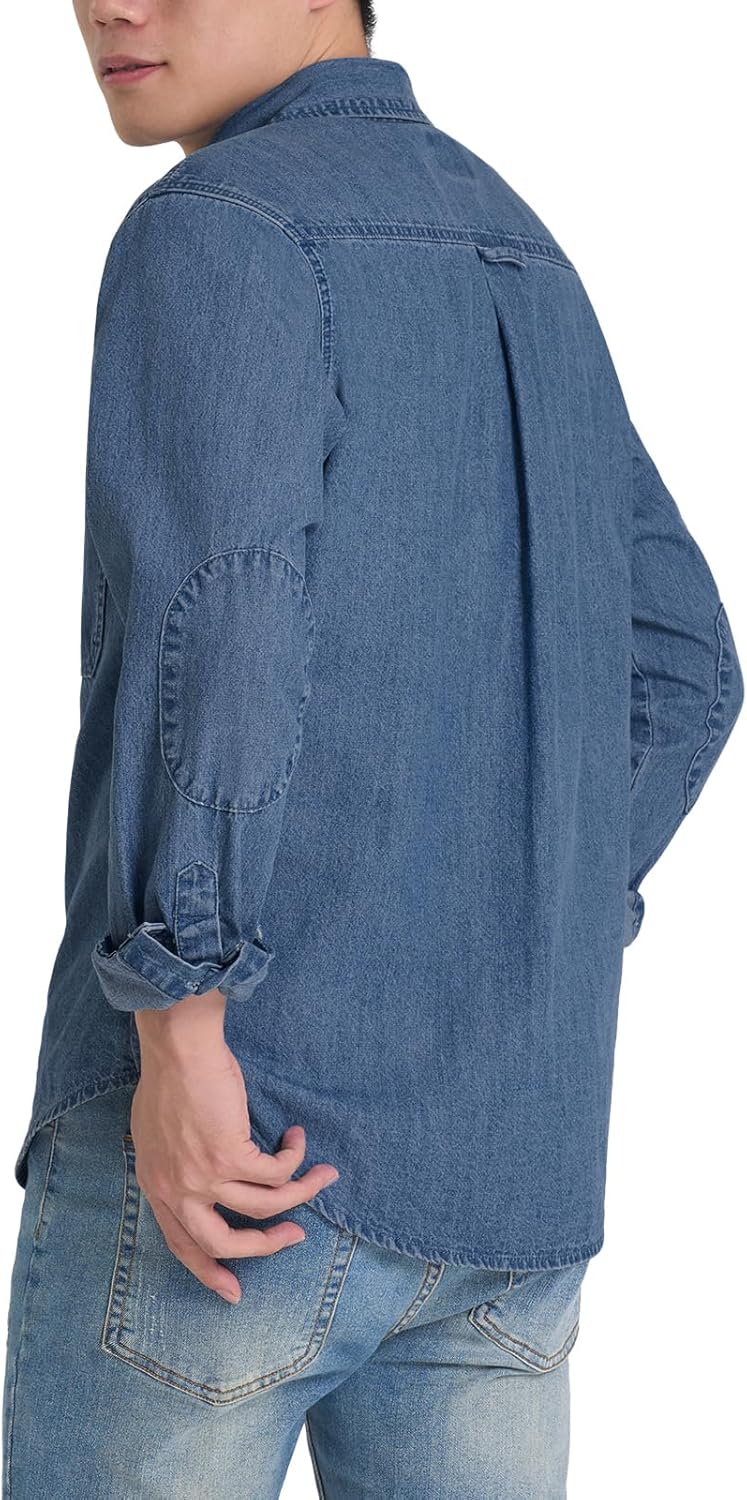 HISEA Mens Denim Shirt Long Sleeve Jean Work Shirts Regular Fit Button Down Shirts with Pockets - Image 2