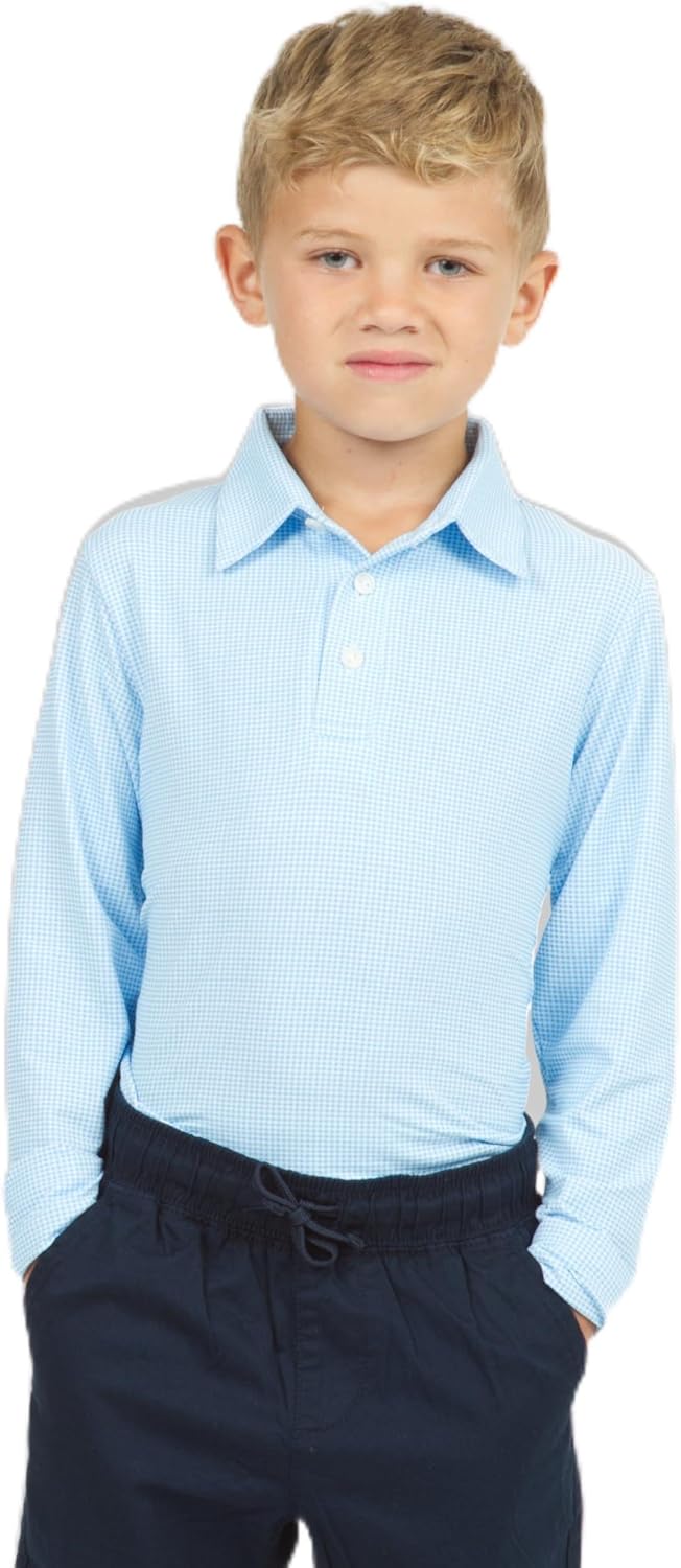 IBKUL Athleisure Wear Sun Protective UPF 50+ Icefil Cooling-Youth Mini Check Print Long Sleeve Polo - 95754B