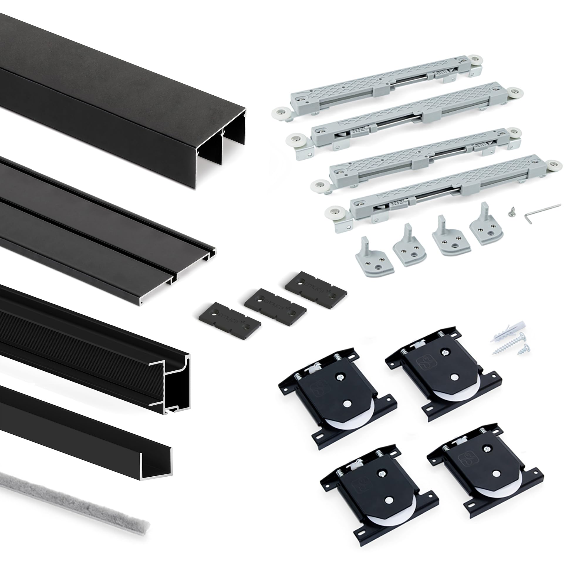 Emuca - Sistema corredero para armario de 2 puertas con perfil tirador Sharp, espesor 19 mm, cierre suave, tableros no incluidos, Negro