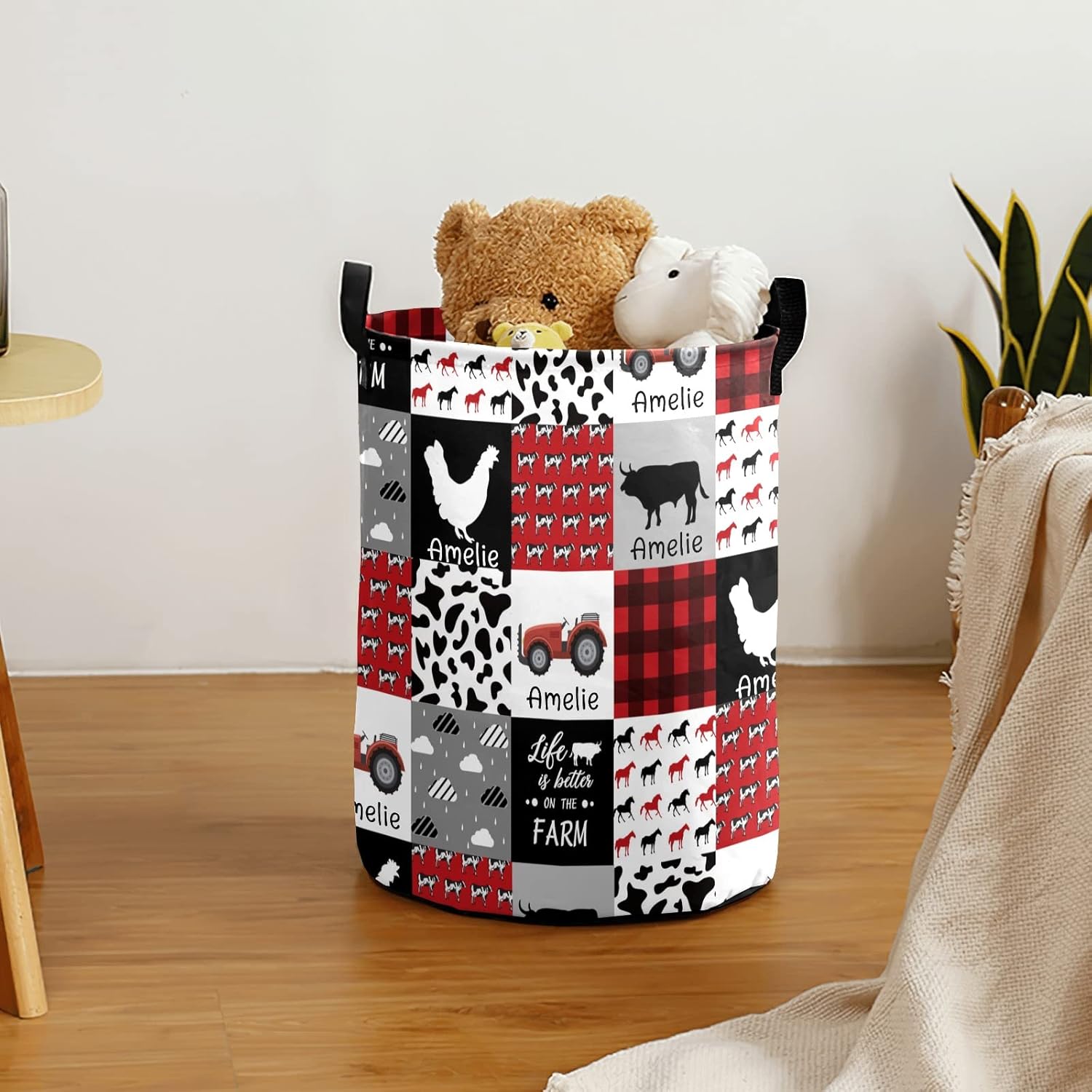 Farm Animal Car Patchwork Storage Bin, Waterproof Oxford Fabric Clothes Basket Organizer for Laundry Hamper,Toy Bins,Gift Baskets, Bedroom, Clothes,Baby Nursery