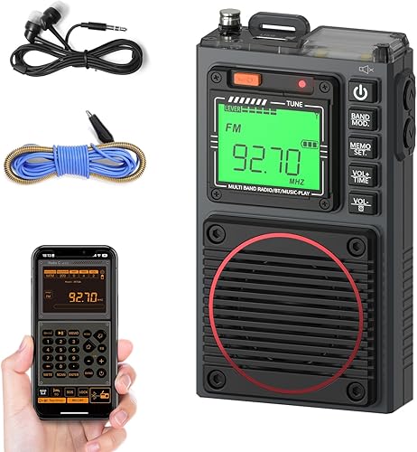 Miniatura 10 de Raddy Radio de onda corta con control de aplicación RF75A, radio portátil de onda corta AMFMVHFSWWB, radio de bolsillo recargable con antena de