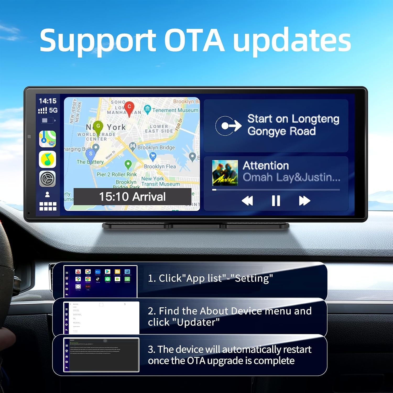 11.3" QLED Android 8Core 4G+64G Carplay Screen for Car Android Auto & Carplay Screen with Net-Flix YouTube Google Play AI 1080P Rear Camera GPS Navigation Voice Control 11.3" (4+64GB)