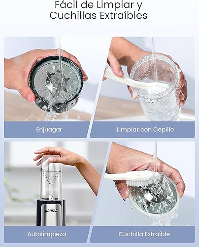 Miniatura 6 de Ganiza Licuadora para batidos, 14 licuadoras personales para batidos y batidos para cocina con 3 tazas portátiles (1 x 24 onzas y 2 x 17 onzas),