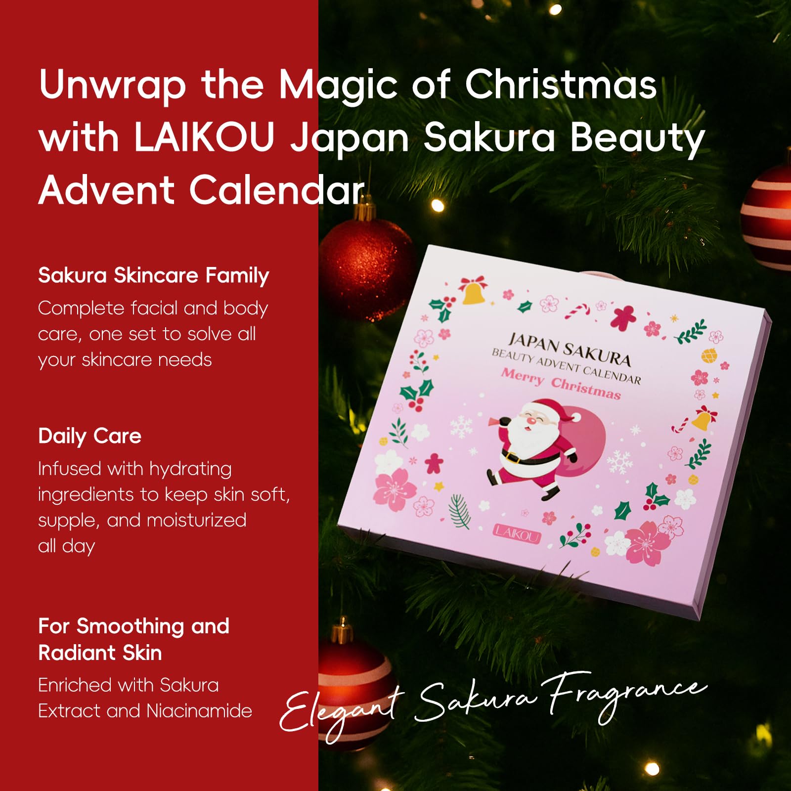 LAIKOU Beauty Adventskalender 2025 Frauen, 24-teiliges Sakura Gesichtspflege Set Damen, Weihnachtsgeschenk für Frauen Mädchen & Teenager