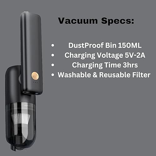 Miniatura 6 de GajetNest - Mini aspiradora plegable portátil para automóvil, succión fuerte de 20000 PA, inalámbrica, luz LED, soplador e inflador, batería de