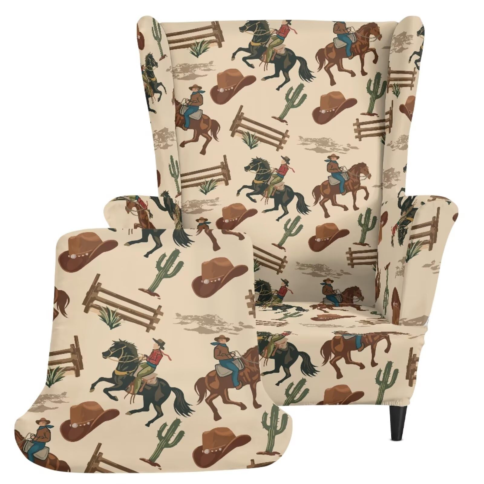 Funda elástica para sillón orejero diseño de cactus ideal para decorar salones familiares