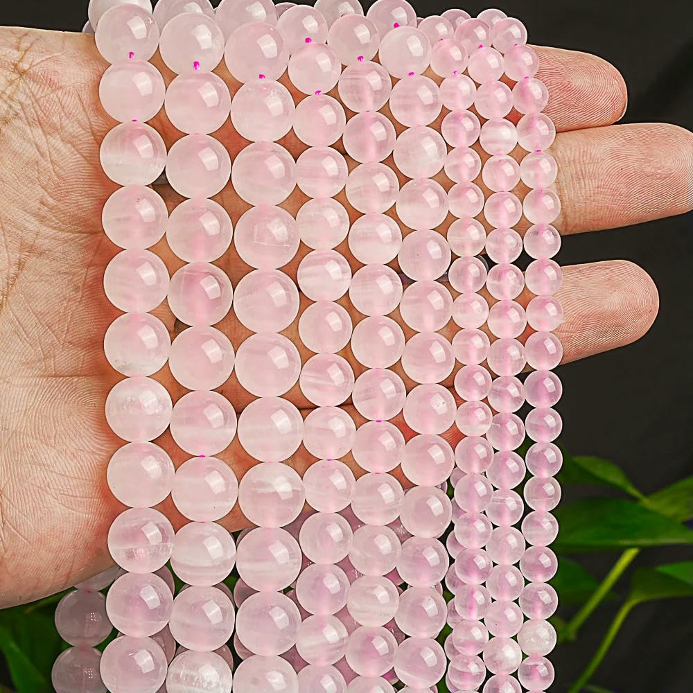 Cuentas redondas de calcita lisa natural, gema espaciadora rosa para hacer joyas, pulseras, pendientes, accesorios hechos a mano, 15'' rosa, 10 mm aprox. 38 cuentas
