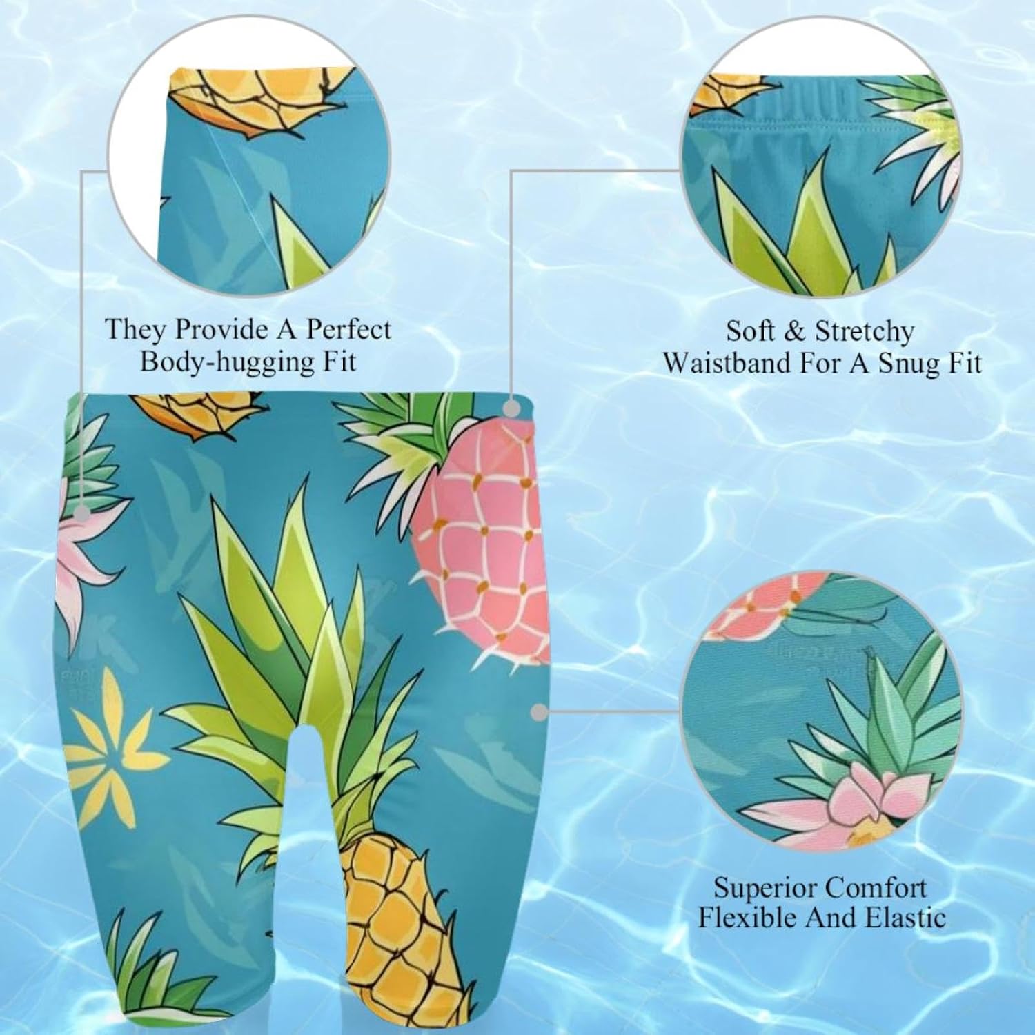 Swimsuit for Men & Boys,Competition Lap Swim Suit, Square Leg Endurance Training,Colorful Art Pineapple